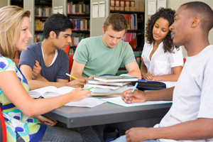 students working on scholarship applications